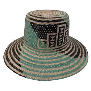 Traditional Woven Straw Wayuu Hat Black Blue Size Large Summer Hat